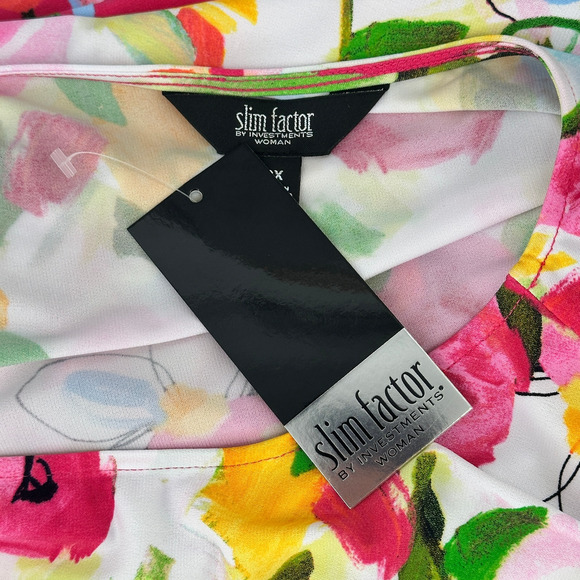 Slim Factor Investments Ruched Ruffle Sleeve Shirt Plus Size 1X Pink Green - Picture 6 of 7